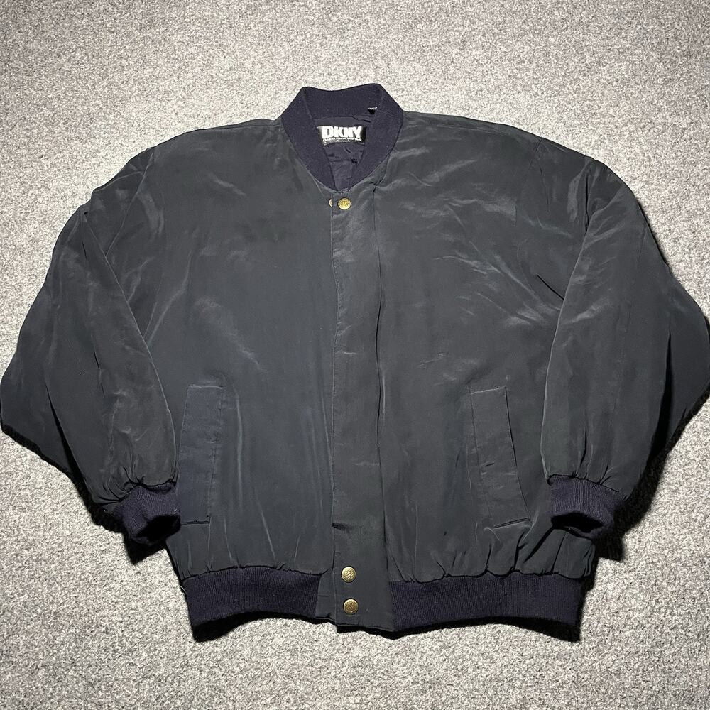 Vintage DKNY Jacket Mens Small Silk Black Donna Karen Quilted Lined 90s